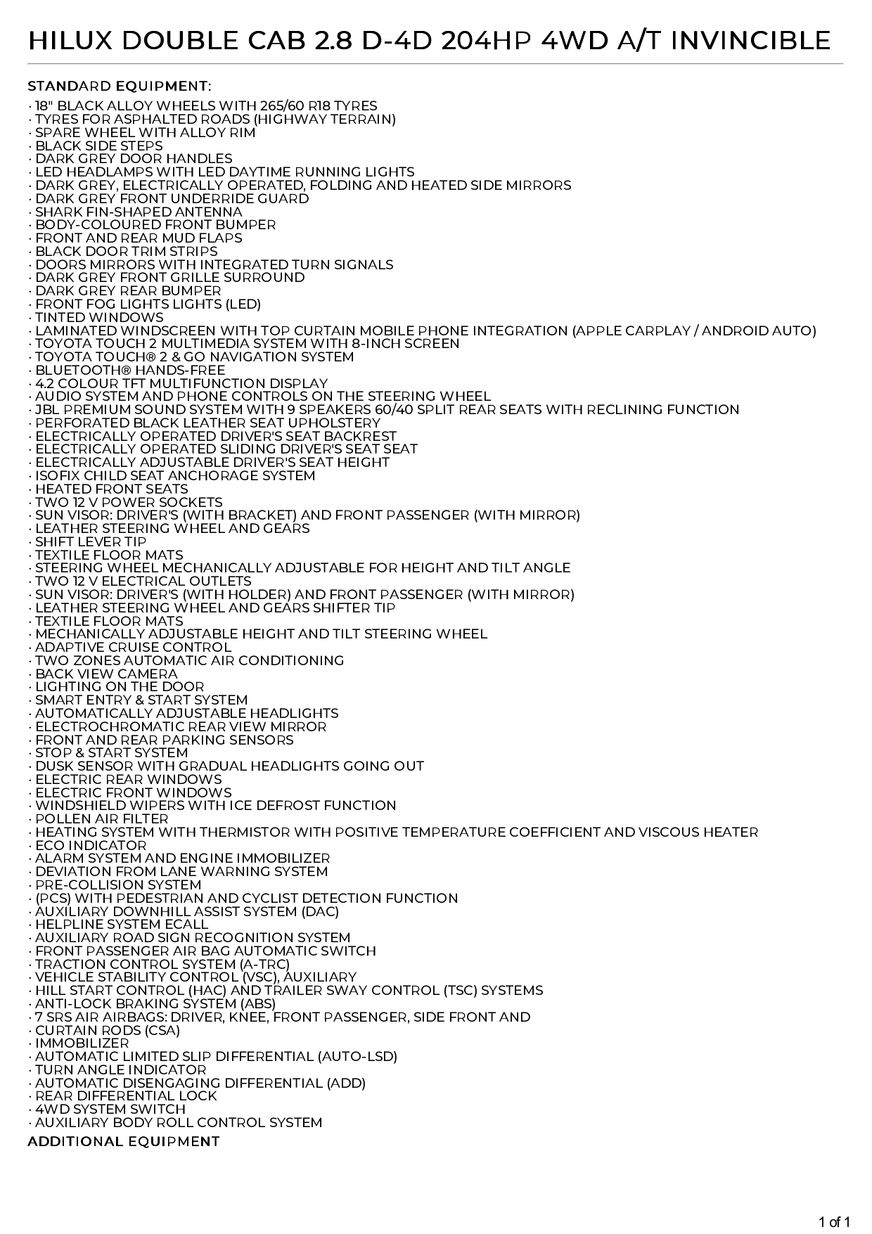 HILUX DOUBLE CAB 2.8 D-4D 204HP 4WD A/T INVINCIBLE